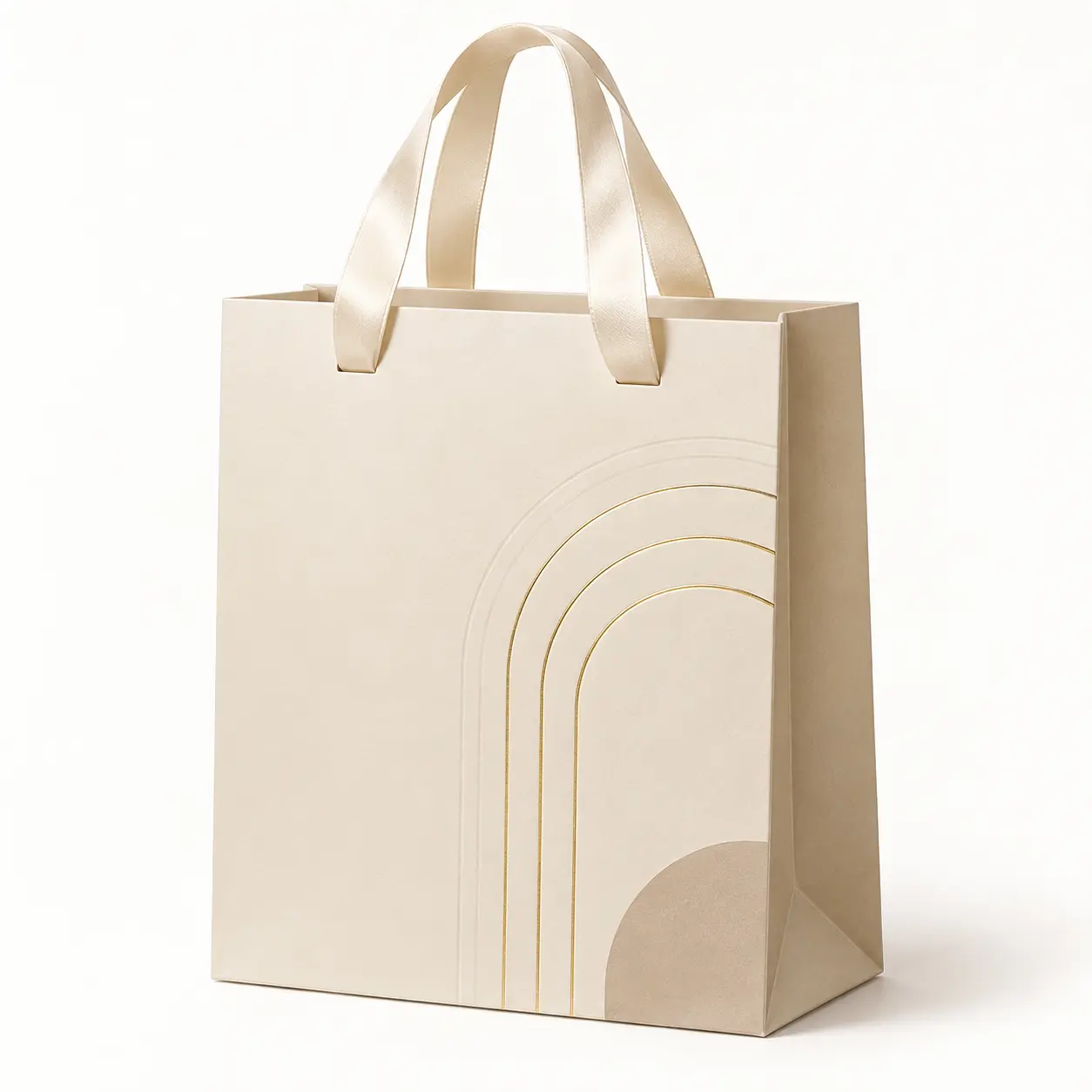 Ivory Arch Gold Luxury Bag — premium printed paper carry bag with satin ribbon handles