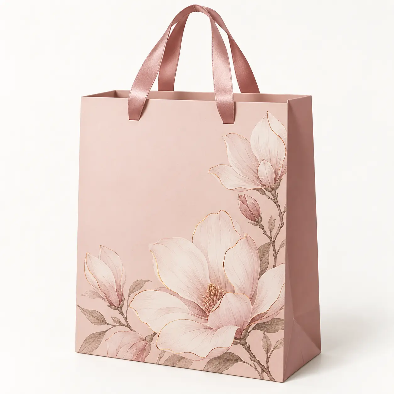 Blush Magnolia Luxury Bag — premium printed paper carry bag with satin ribbon handles