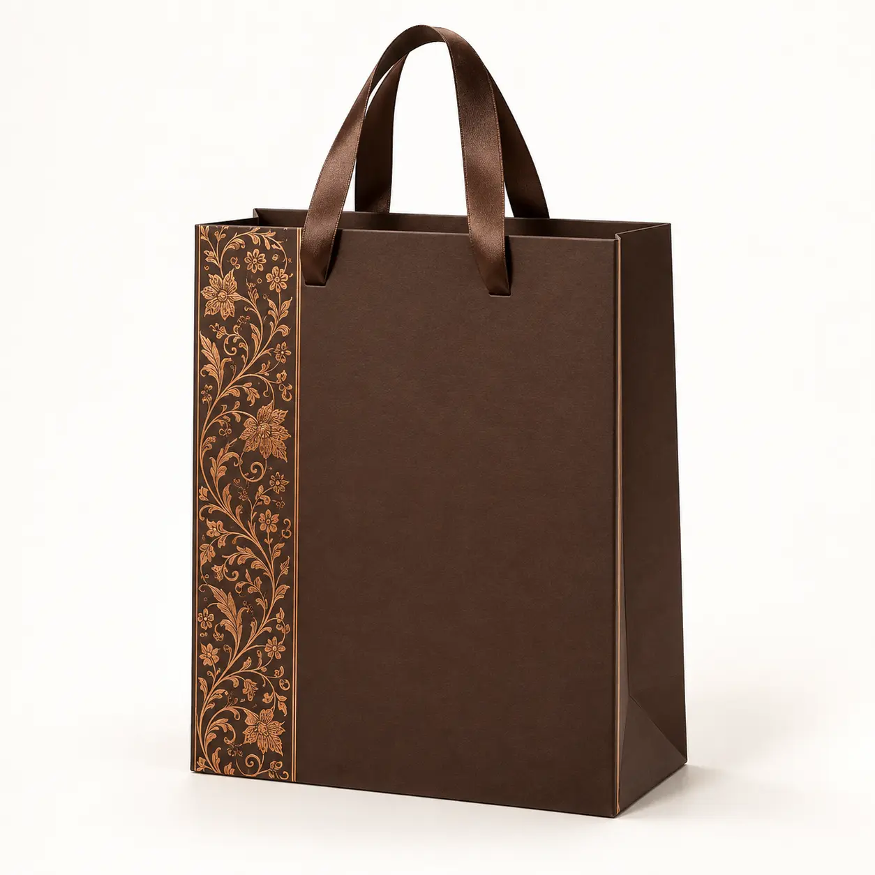 Cocoa Mughal Vine Luxury Bag — premium printed paper carry bag with satin ribbon handles